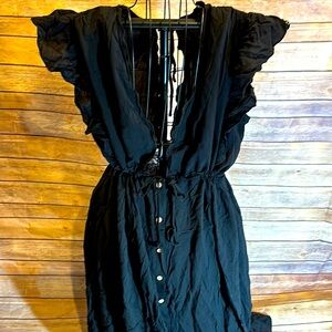 Halara NWT size small viscose black button down flowing dress ruffle sleeve